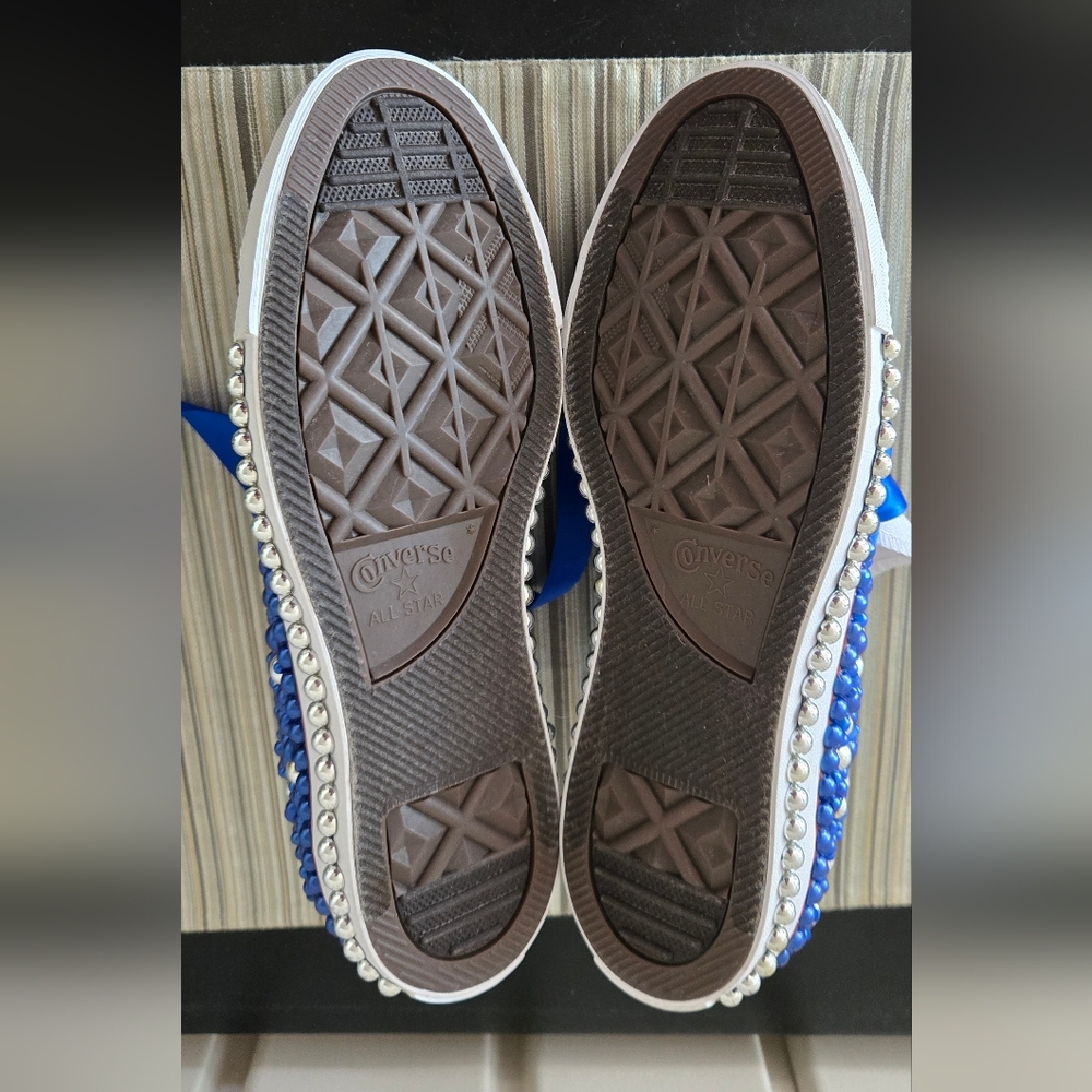 Converse All Star Blue and Silver Beaded Sneakers - Picture 8 of 10